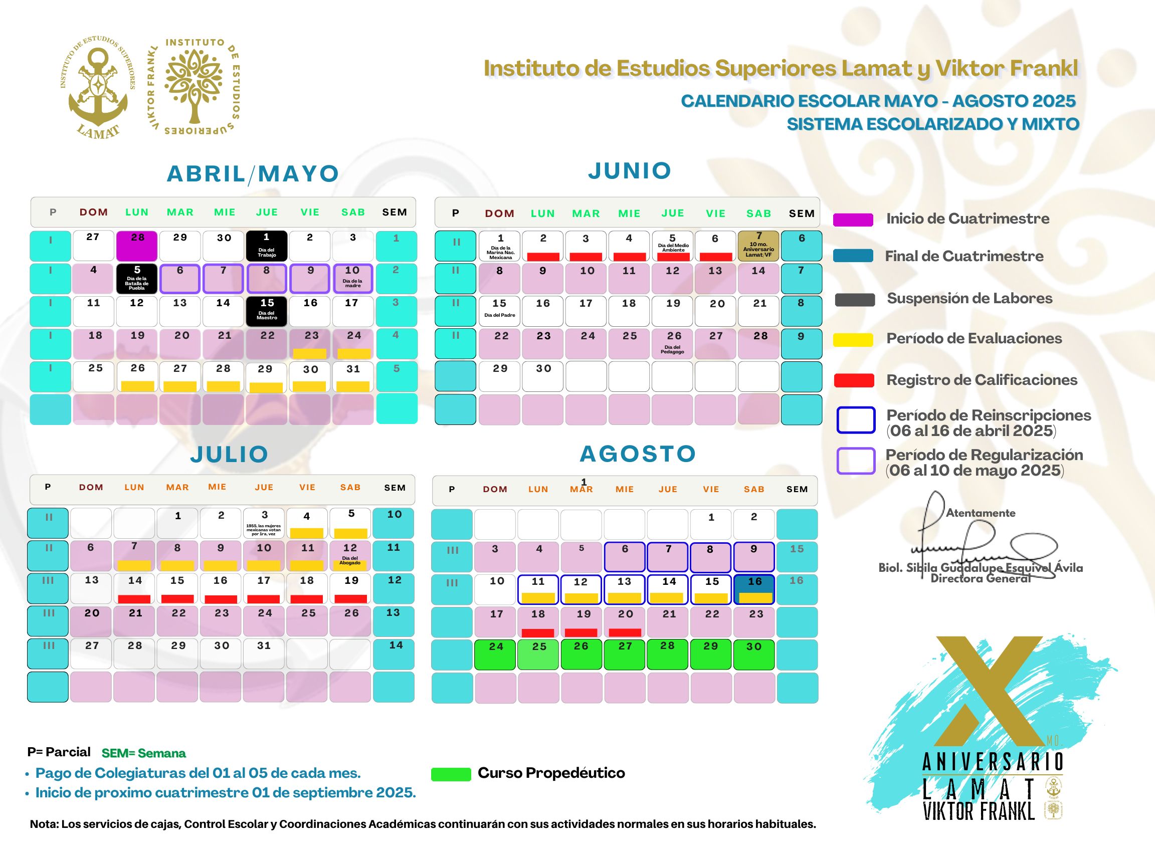 CALENDARIO ESCOLAR MAYO - AGOSTO 2025